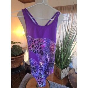 NWT RAINBEAU MOVES Girls Purple Animal Print Glitter Gymnastics Leotard  L 10-12